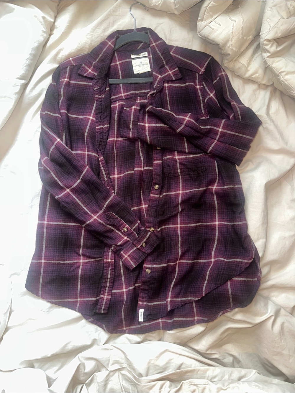 Boyfriend fit Purple Plaid Button-Up Shirt